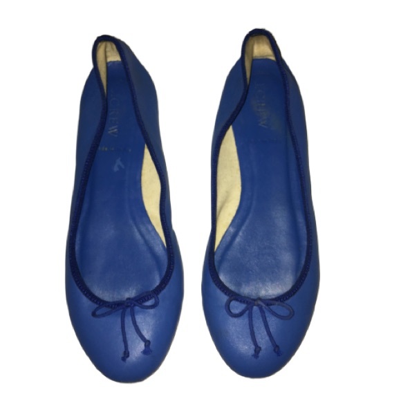 J Crew Leather Cobalt Blue Ballet Flats Classic 7 - Picture 2 of 8